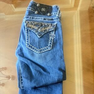Miss Me Blue Boot Cut Jeans with Embellished Pockets